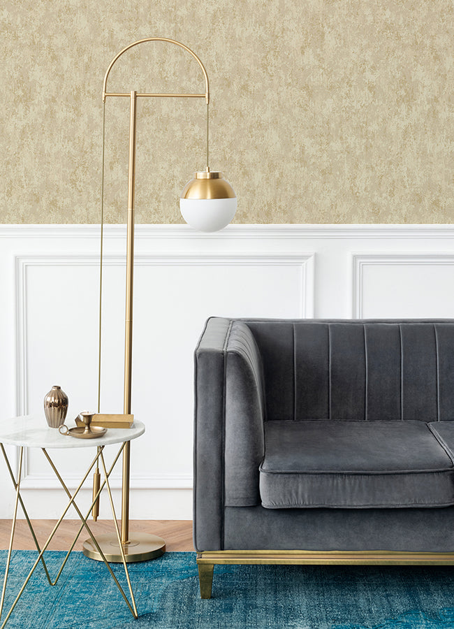 Haliya Champagne Metallic Plaster Wallpaper - Brewster Wallcovering