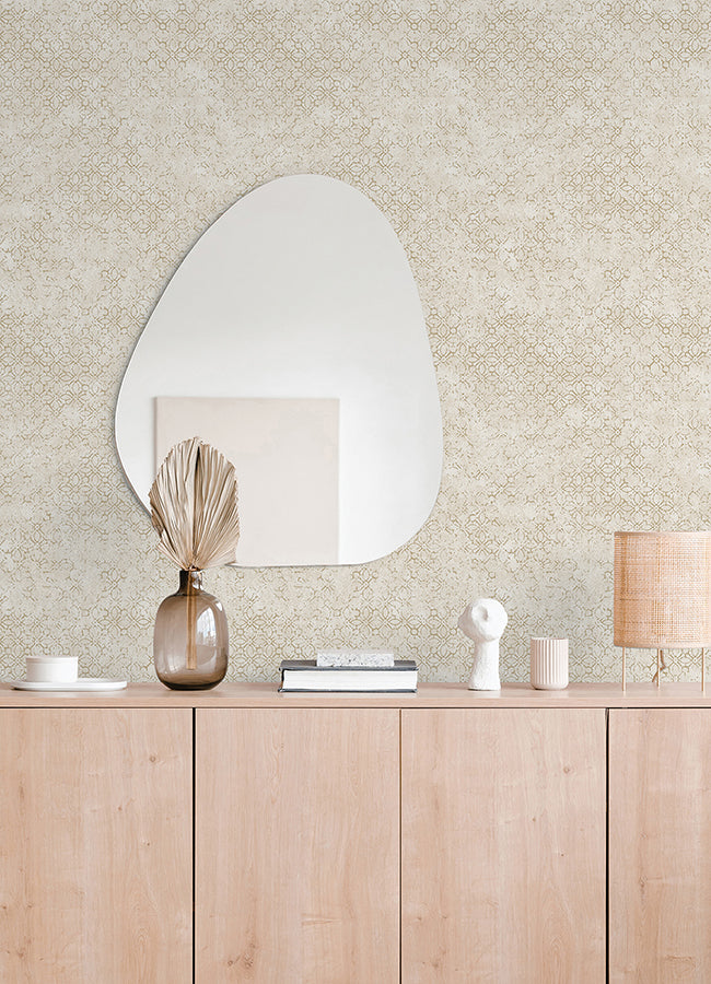 Khauta Champagne Floral Geometric Wallpaper - Brewster Wallcovering