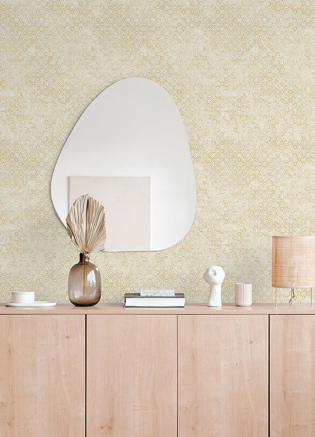 Khauta Gold Floral Geometric Wallpaper  | Brewster Wallcovering - The WorkRm