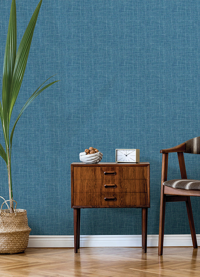 Emerson Blue Linen Wallpaper - Brewster Wallcovering