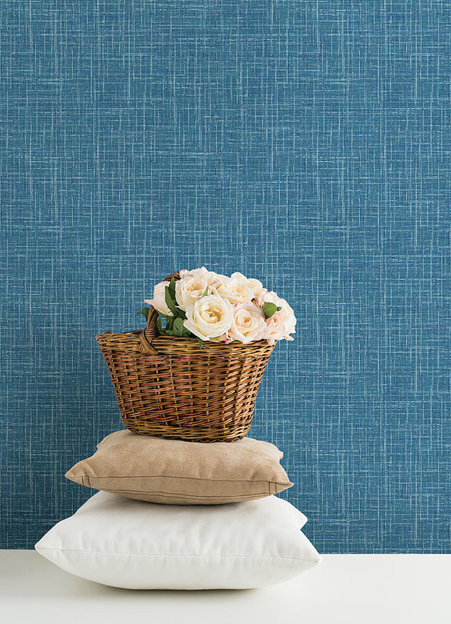 Emerson Blue Linen Wallpaper - Brewster Wallcovering