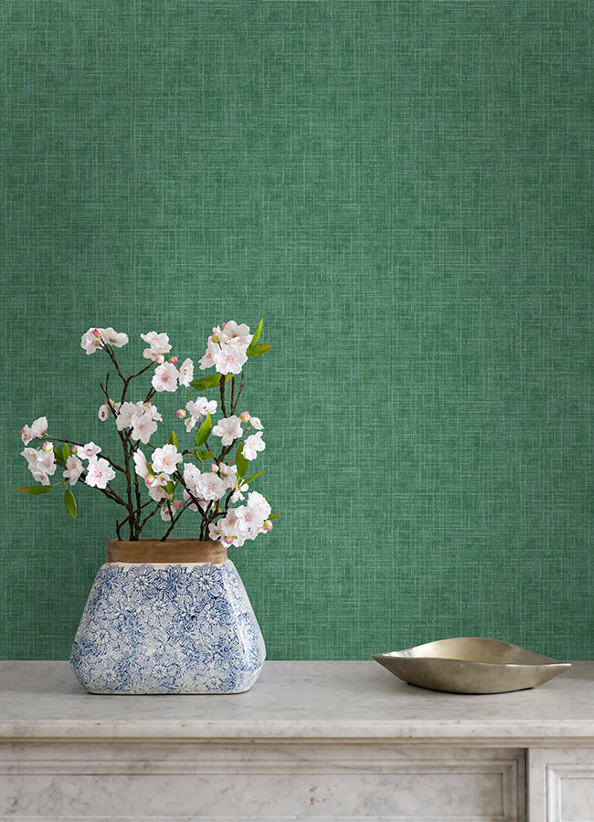 Emerson Jade Linen Wallpaper - Brewster Wallcovering