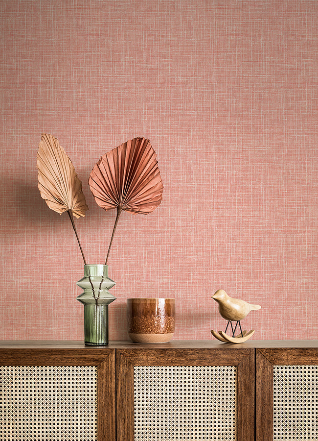 Emerson Coral Linen Wallpaper - Brewster Wallcovering