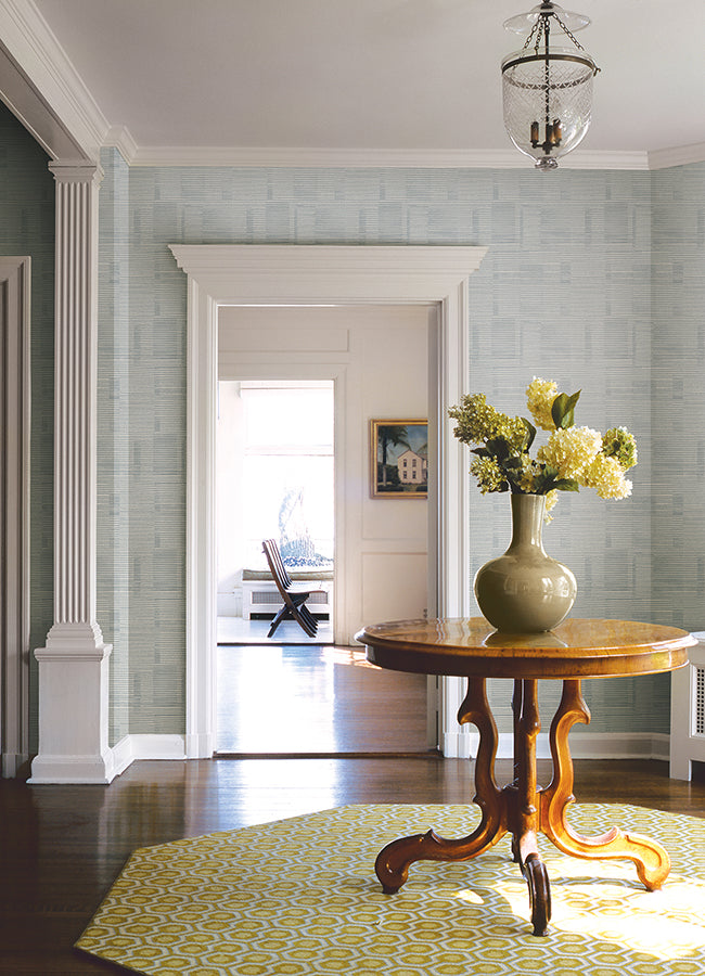 Callaway Light Blue Woven Stripes Wallpaper  | Brewster Wallcovering - The WorkRm