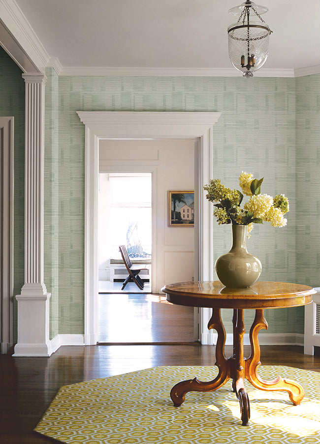 Callaway Green Woven Stripes Wallpaper - Brewster Wallcovering