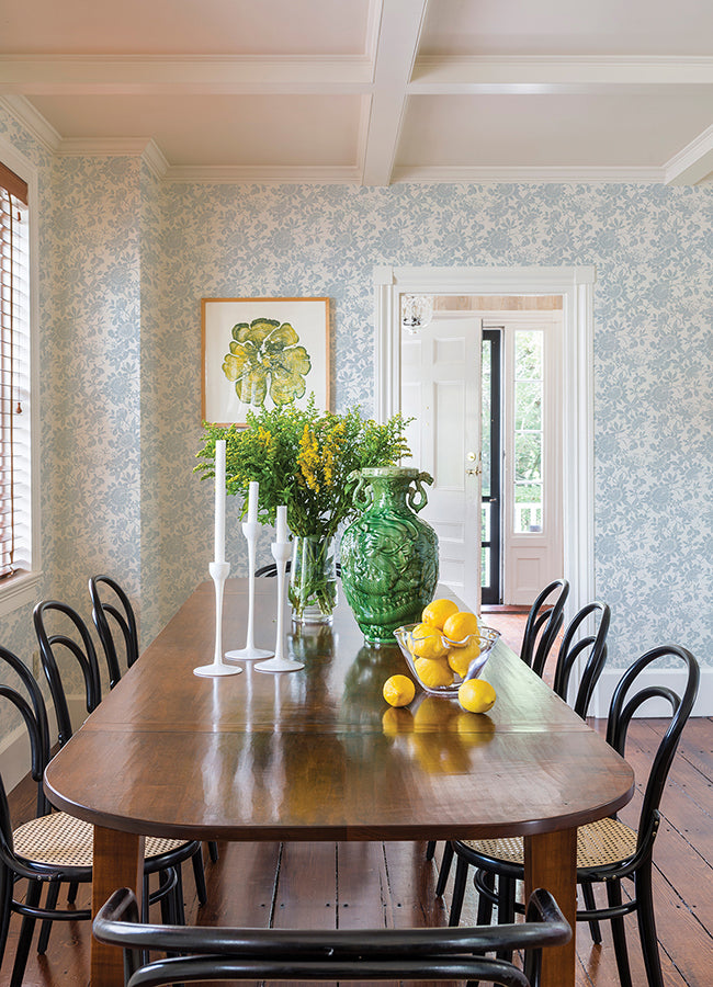 Helen Light Blue Floral Trail Wallpaper - Brewster Wallcovering