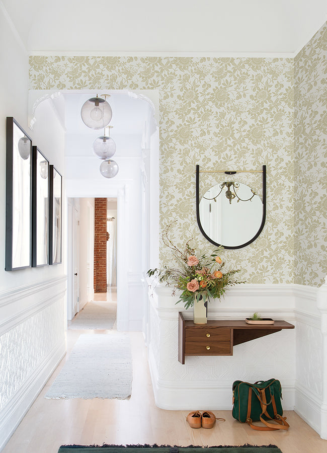 Helen Gold Floral Trail Wallpaper  | Brewster Wallcovering - The WorkRm