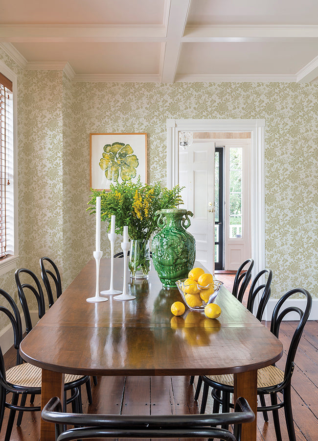 Helen Gold Floral Trail Wallpaper - Brewster Wallcovering