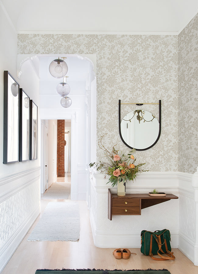 Helen Taupe Floral Trail Wallpaper  | Brewster Wallcovering - The WorkRm