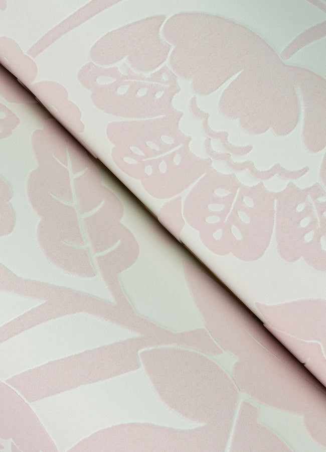 Augusta Pink Flock Damask Wallpaper  | Brewster Wallcovering - The WorkRm