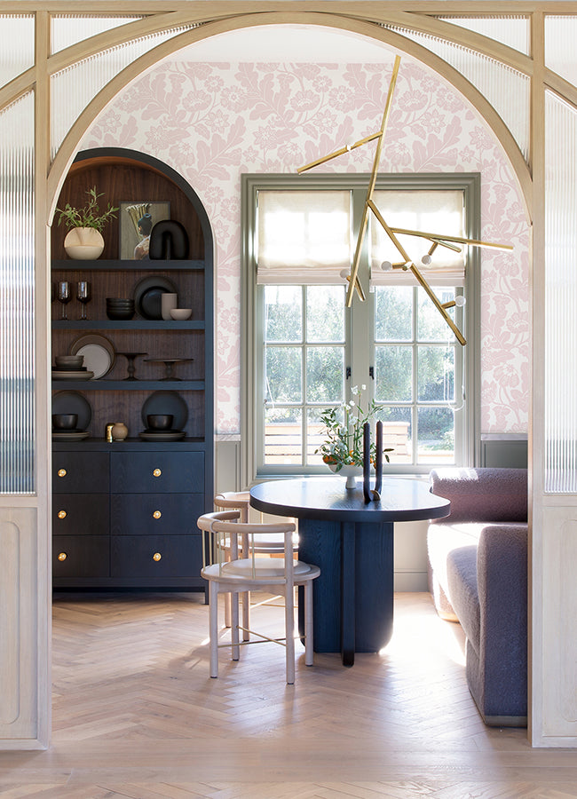 Augusta Pink Flock Damask Wallpaper  | Brewster Wallcovering - The WorkRm