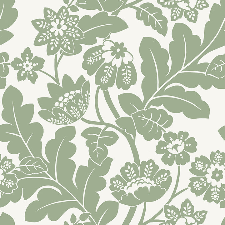 Brewster Wallcovering-Augusta Seafoam Flock Damask Wallpaper