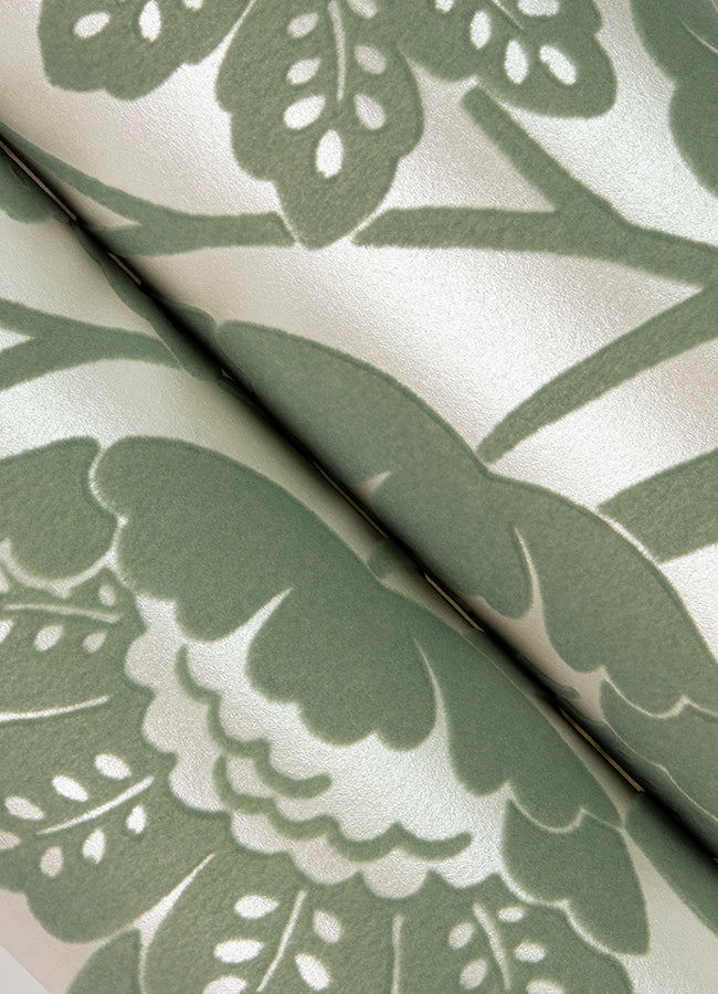 Augusta Seafoam Flock Damask Wallpaper  | Brewster Wallcovering - The WorkRm