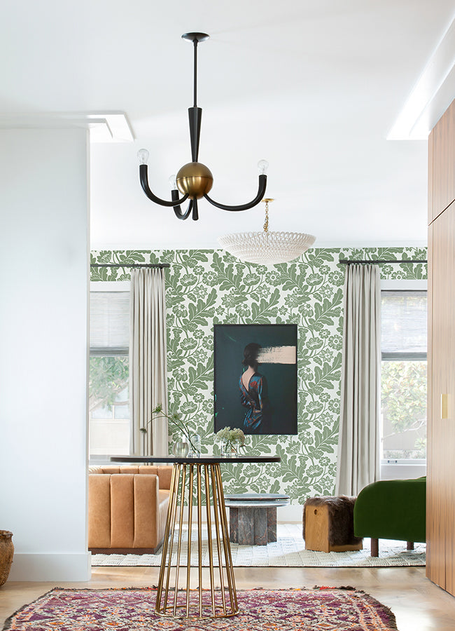 Augusta Seafoam Flock Damask Wallpaper  | Brewster Wallcovering - The WorkRm