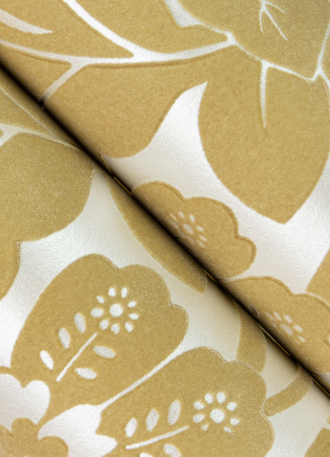 Augusta Butter Flock Damask Wallpaper  | Brewster Wallcovering - The WorkRm