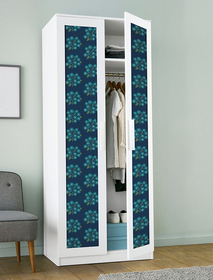 Navy Aqua StrawFlower Peel and Stick Wallpaper - Brewster Wallcovering