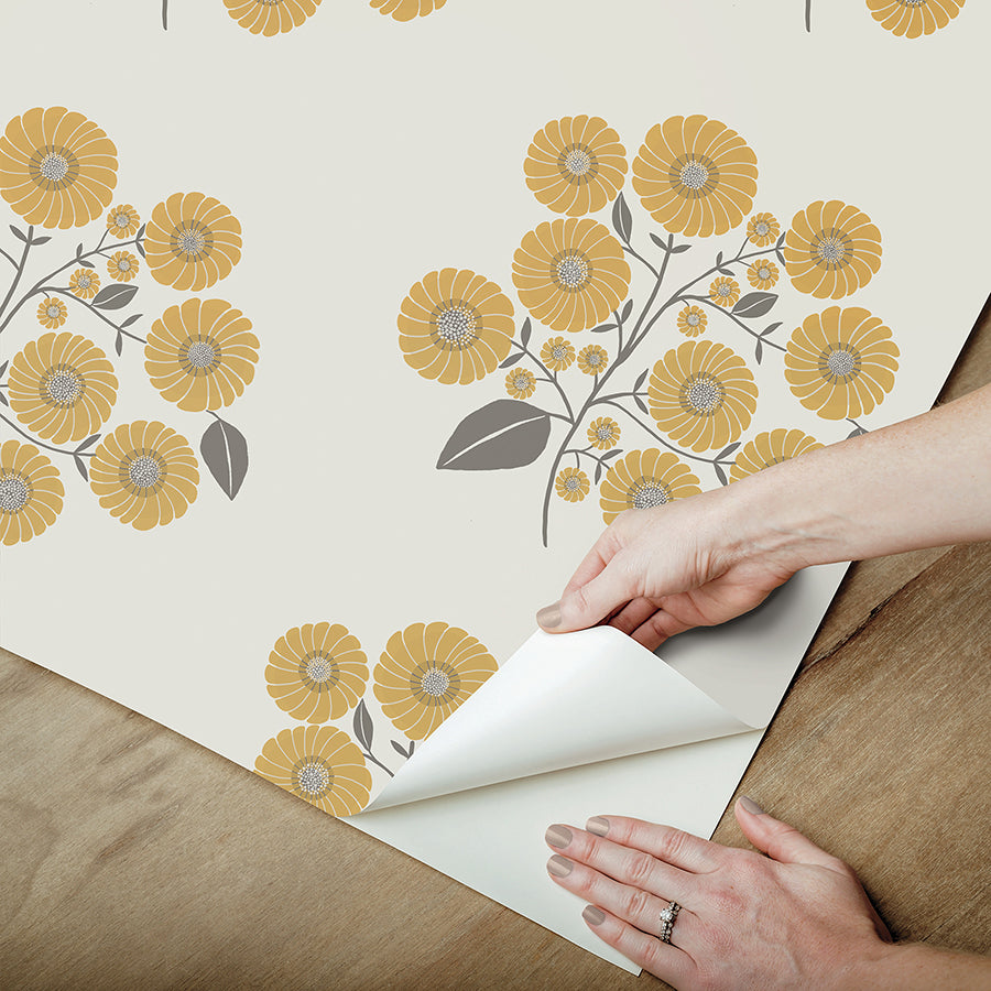 Mustard Grey StrawFlower Peel and Stick Wallpaper - Brewster Wallcovering