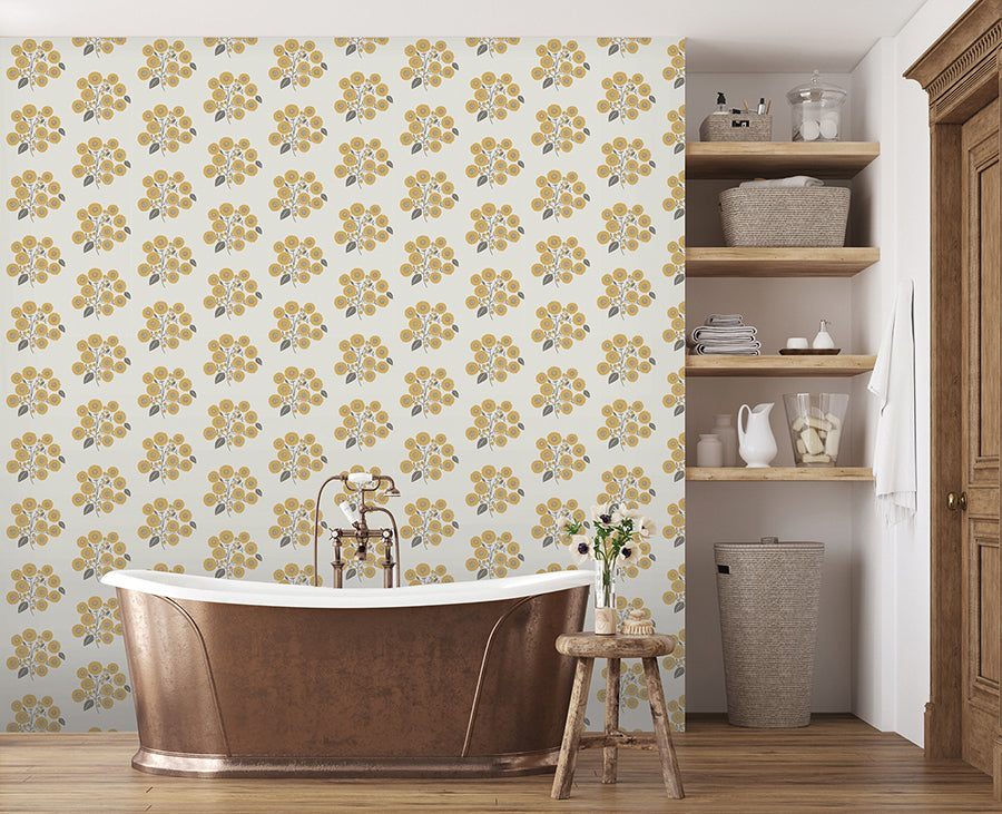 Mustard Grey StrawFlower Peel and Stick Wallpaper - Brewster Wallcovering