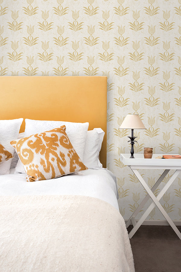 Mustard Parrot Tulip Peel and Stick Wallpaper - Brewster Wallcovering