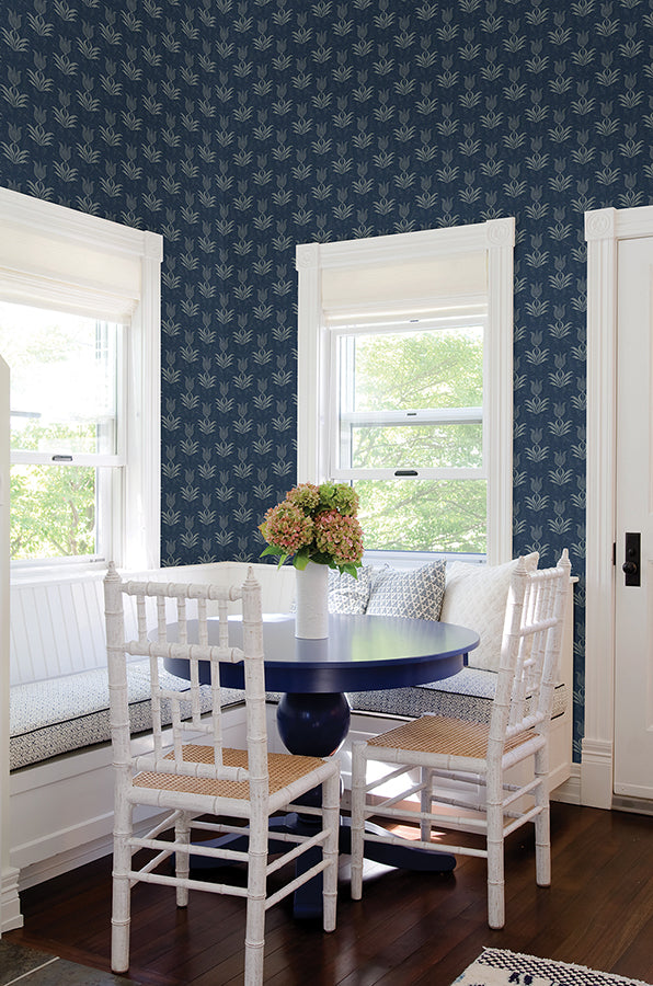 Navy Parrot Tulip Peel and Stick Wallpaper - Brewster Wallcovering