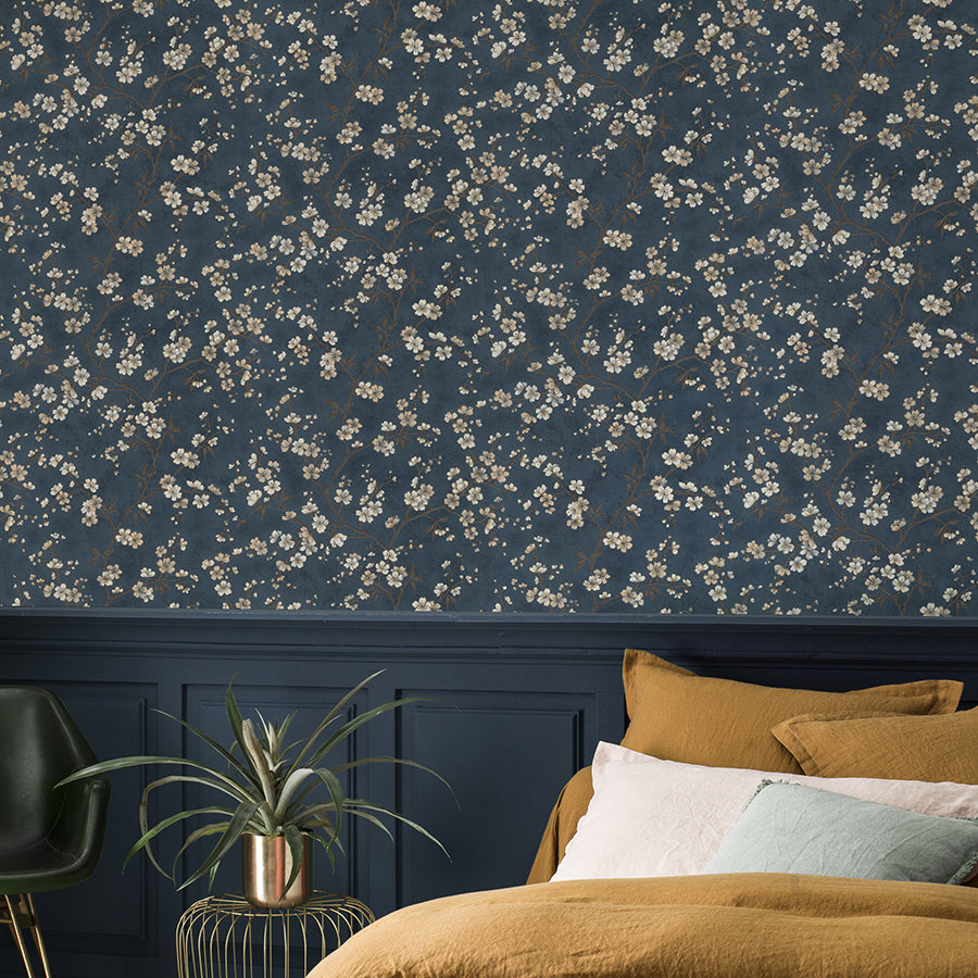 Tsubomi Blue Cherry Blossom Wallpaper  | Brewster Wallcovering - The WorkRm