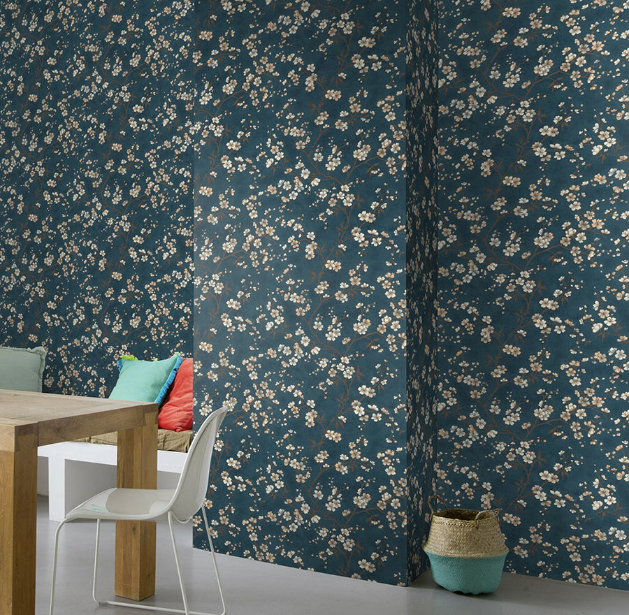 Tsubomi Blue Cherry Blossom Wallpaper  | Brewster Wallcovering - The WorkRm