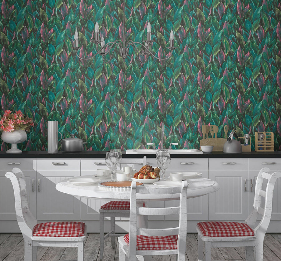 Maclayi Fuschia Banana Leaf Wallpaper  | Brewster Wallcovering - The WorkRm