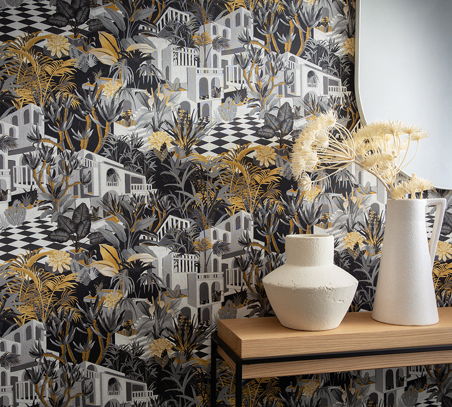 Merian Grey Architectural Wallpaper  | Brewster Wallcovering - The WorkRm