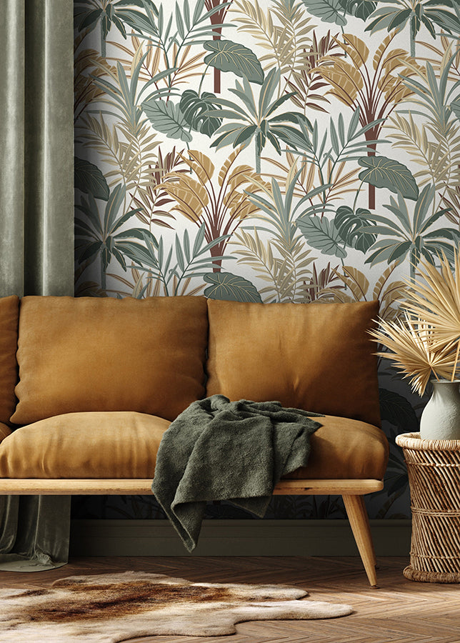 Rudyard Apricot Tropical Flora Wallpaper  | Brewster Wallcovering - The WorkRm