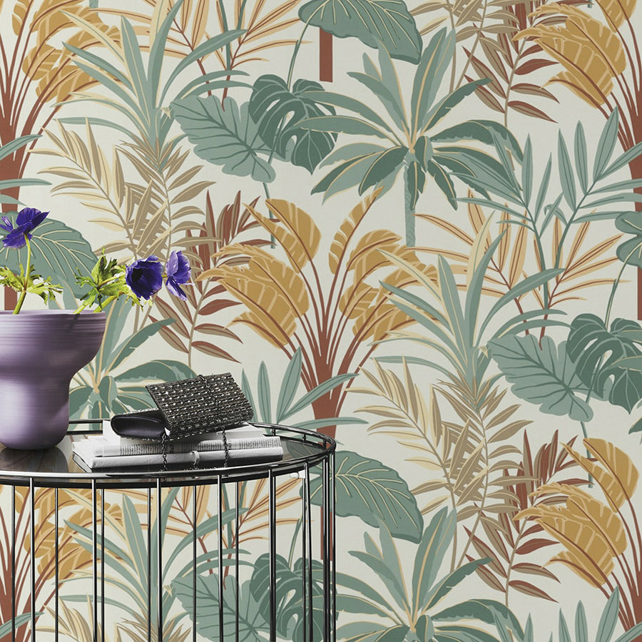 Rudyard Apricot Tropical Flora Wallpaper  | Brewster Wallcovering - The WorkRm