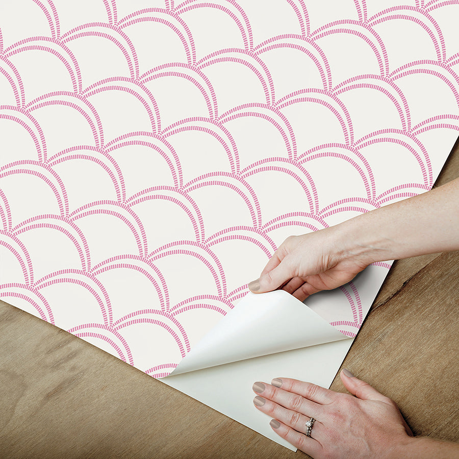 Pink Deco Wave Peel and Stick Wallpaper  | Brewster Wallcovering - The WorkRm