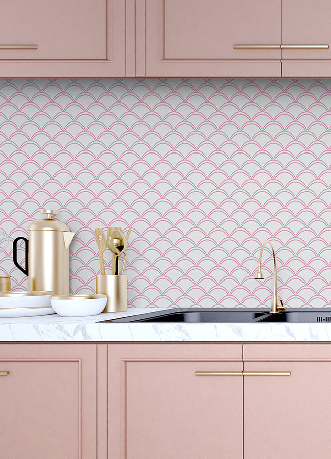 Pink Deco Wave Peel and Stick Wallpaper  | Brewster Wallcovering - The WorkRm