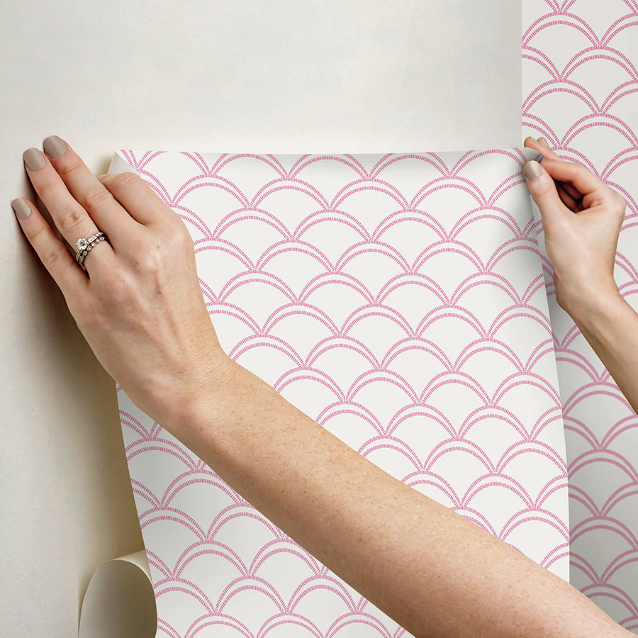 Pink Deco Wave Peel and Stick Wallpaper  | Brewster Wallcovering - The WorkRm