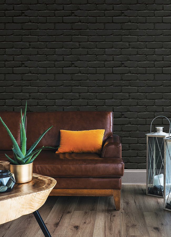 Black Amsterdam Brick Peel and Stick Wallpaper - Brewster Wallcovering