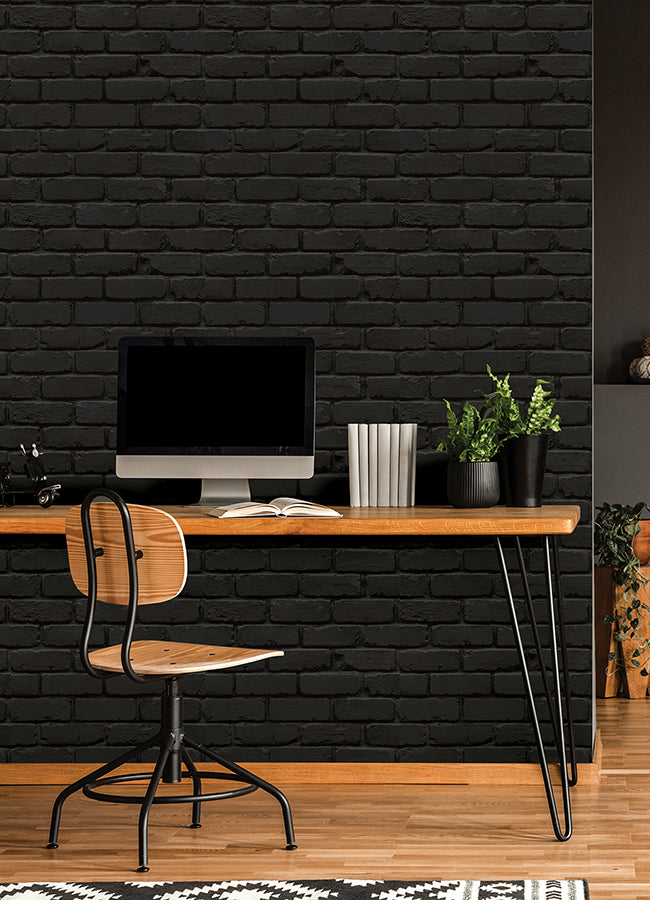 Black Amsterdam Brick Peel and Stick Wallpaper - Brewster Wallcovering