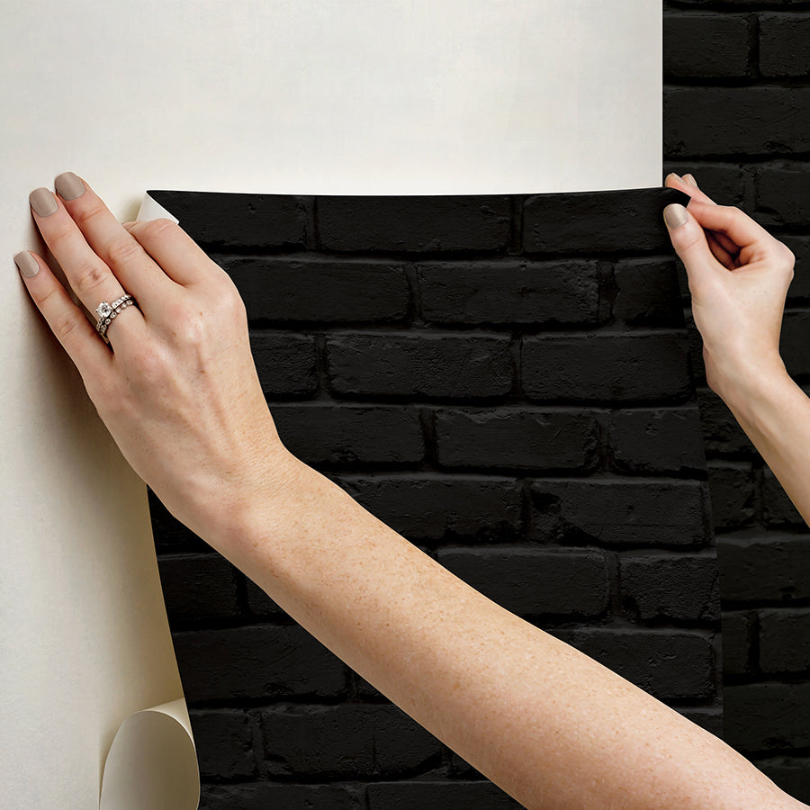 Black Amsterdam Brick Peel and Stick Wallpaper  | Brewster Wallcovering - The WorkRm