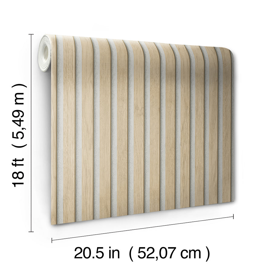 Natural Slat Wood Peel and Stick Wallpaper - Brewster Wallcovering