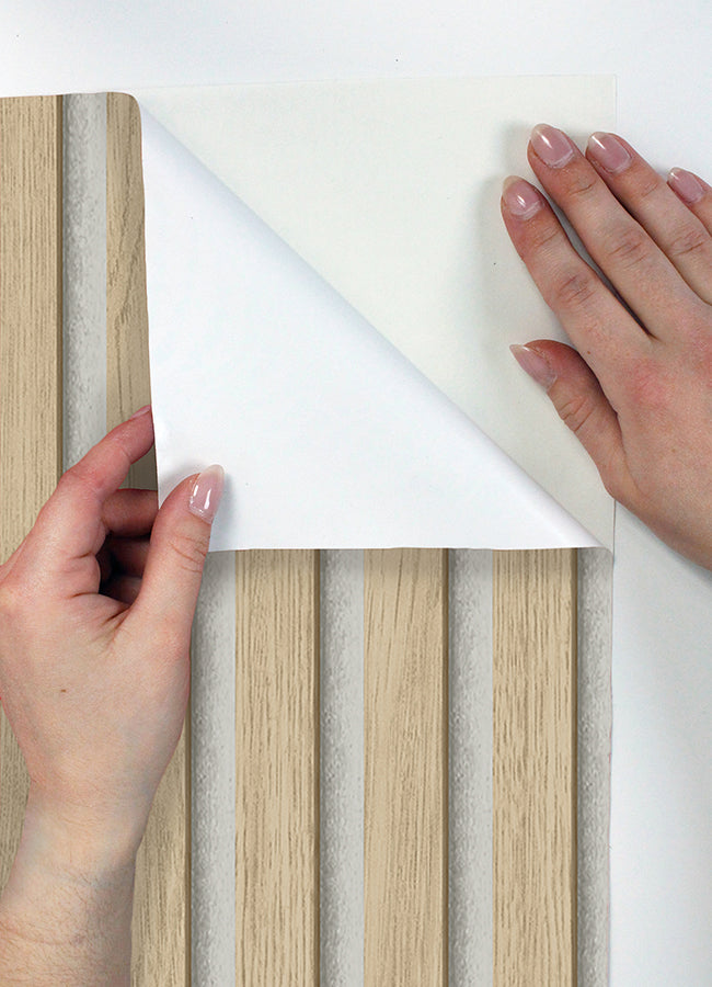 Natural Slat Wood Peel and Stick Wallpaper - Brewster Wallcovering