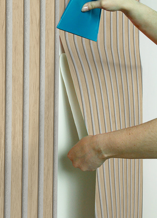 Natural Slat Wood Peel and Stick Wallpaper - Brewster Wallcovering