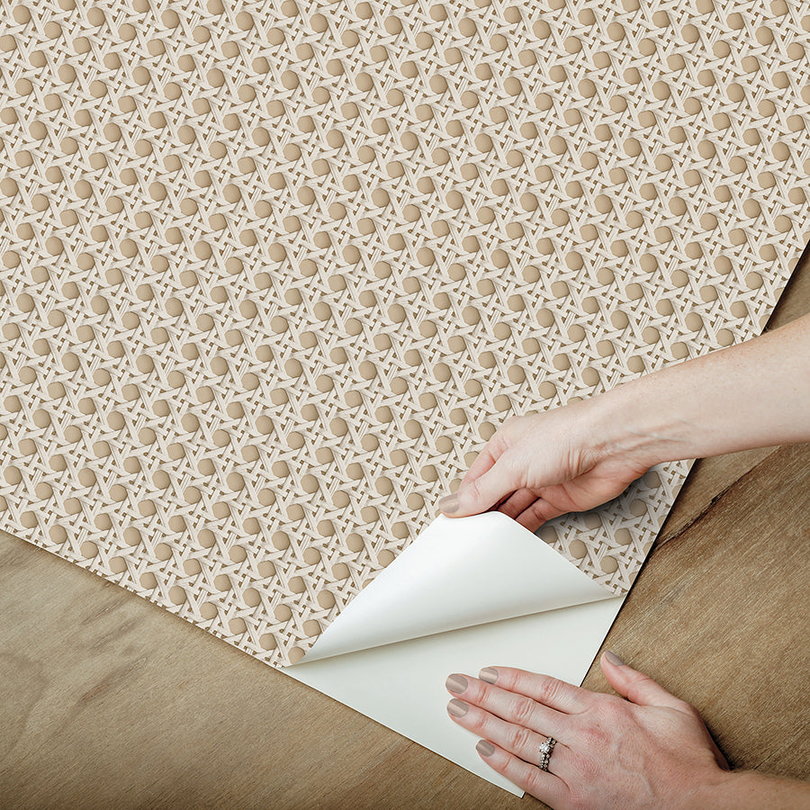 Cream Rattan Caning Peel and Stick Wallpaper  | Brewster Wallcovering - The WorkRm