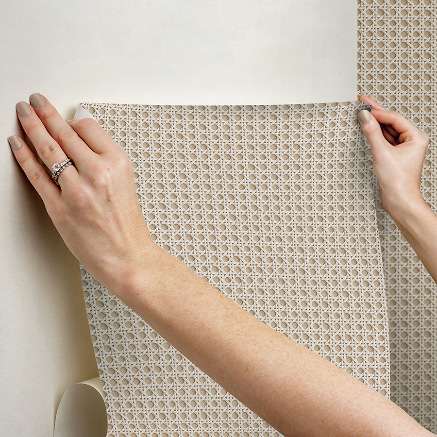 Cream Rattan Caning Peel and Stick Wallpaper  | Brewster Wallcovering - The WorkRm