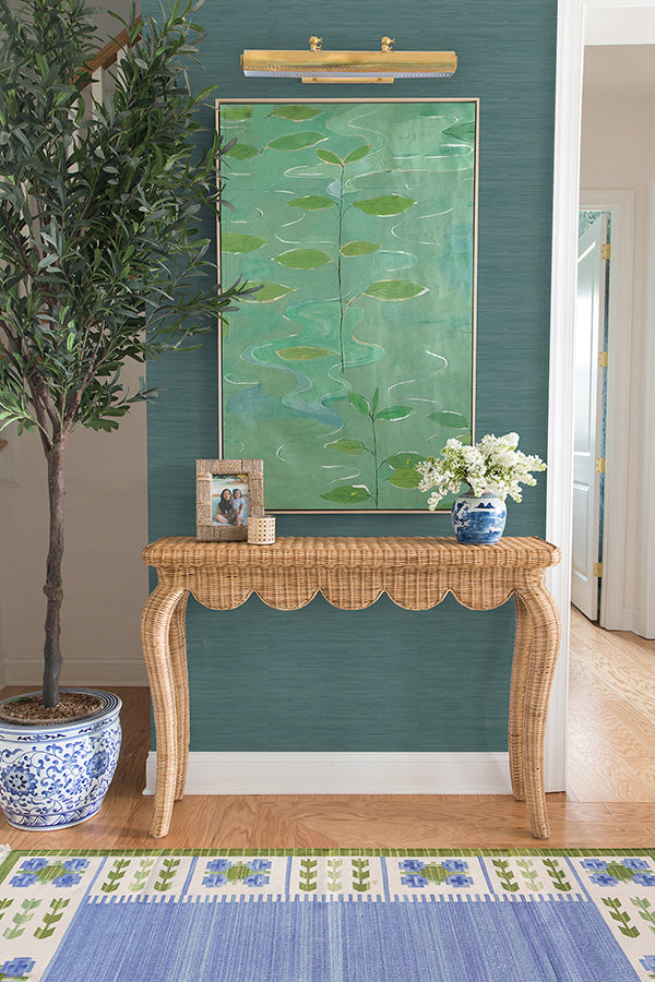 Peacock Classic Faux Grasscloth Peel and Stick Wallpaper  | Brewster Wallcovering - The WorkRm