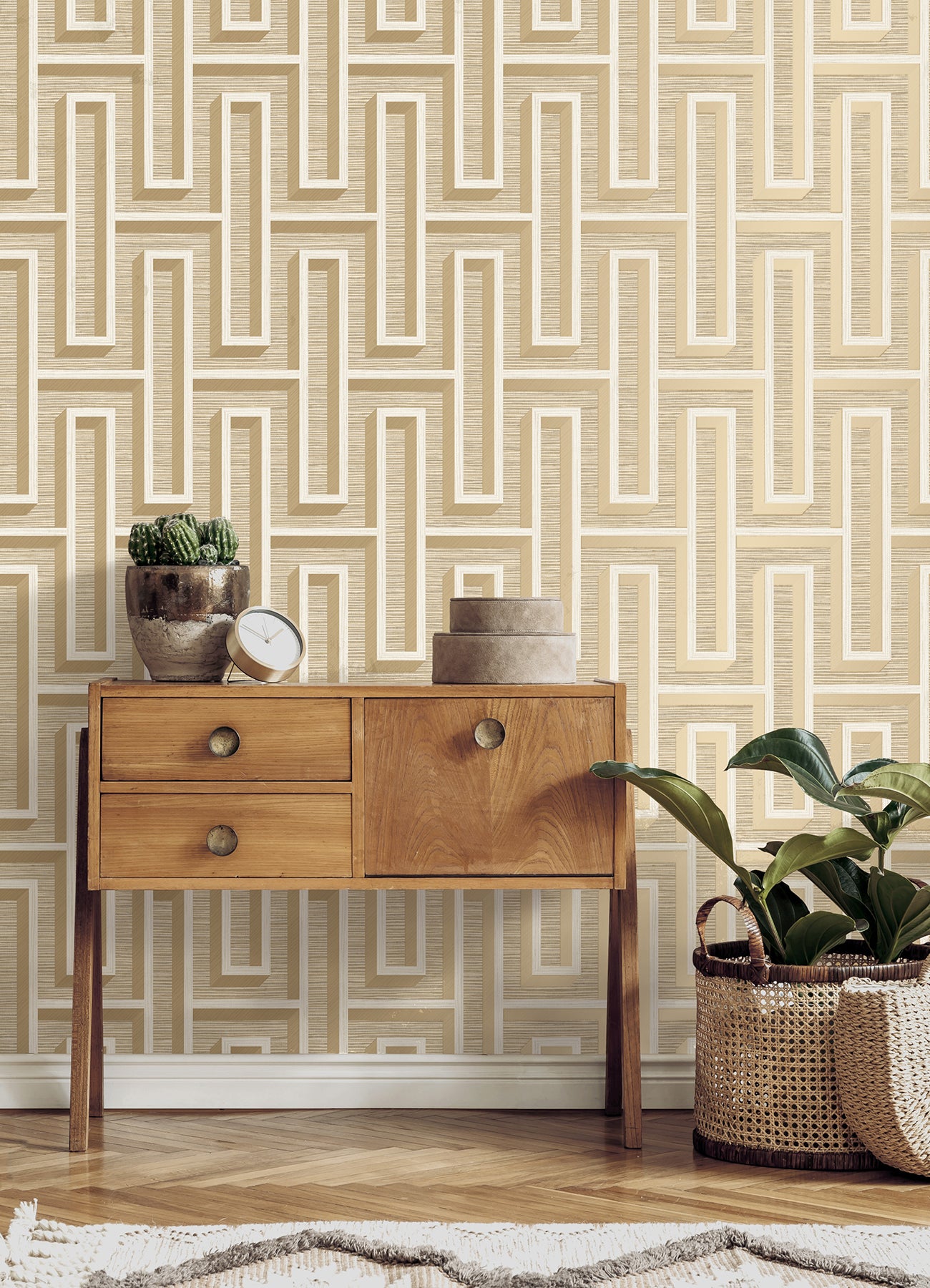 Henley Taupe Geometric Grasscloth Wallpaper  | Brewster Wallcovering
