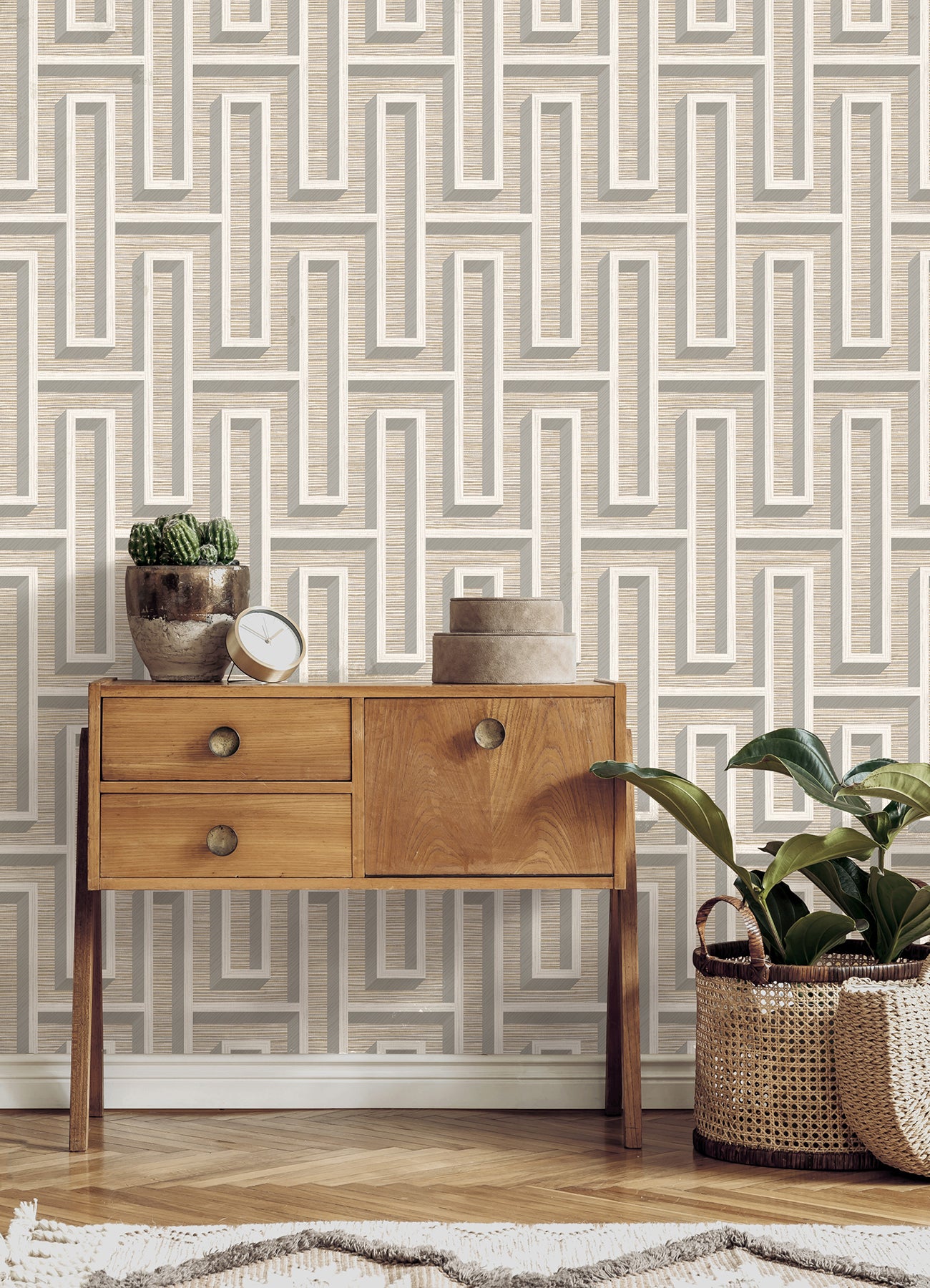 Henley Wheat Geometric Grasscloth Wallpaper  | Brewster Wallcovering