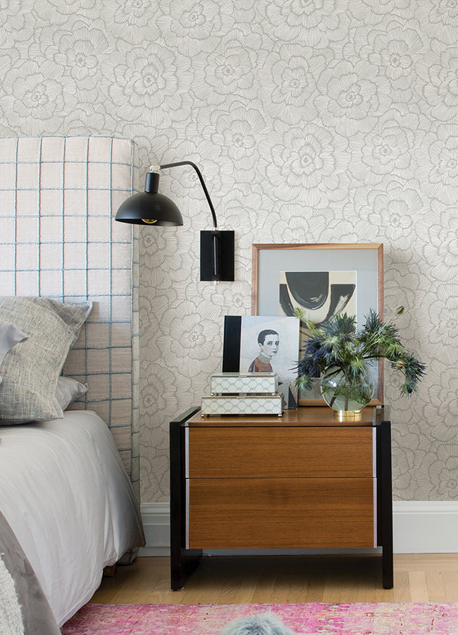 Periwinkle Light Grey Textured Floral Wallpaper  | Brewster Wallcovering - The WorkRm