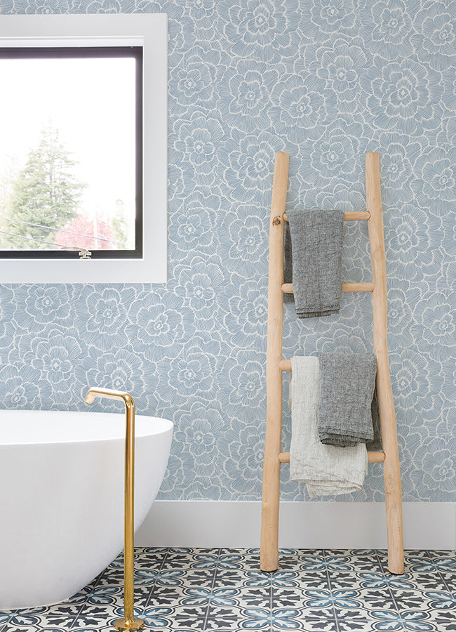 Periwinkle Blue Textured Floral Wallpaper  | Brewster Wallcovering - The WorkRm