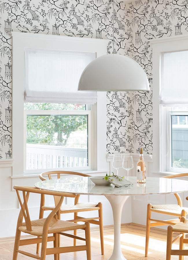 Serena Charcoal Chinoiserie Wallpaper - Brewster Wallcovering