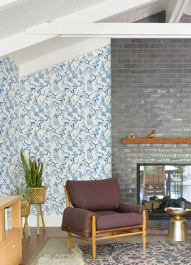 Serena Blue Chinoiserie Wallpaper  | Brewster Wallcovering - The WorkRm