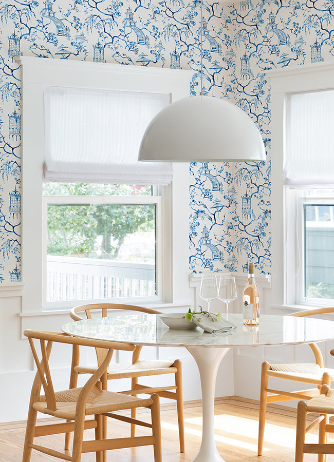 Serena Blue Chinoiserie Wallpaper  | Brewster Wallcovering - The WorkRm