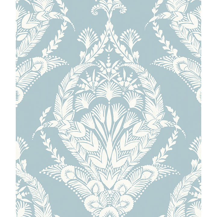 Picture of Arlie Light Blue Botanical Damask Wallpaper